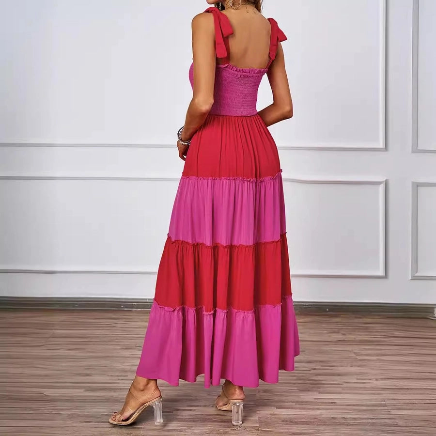 Women's Strap Dress Casual Elegant Strap Patchwork Sleeveless Multicolor Maxi Long Dress Holiday Daily