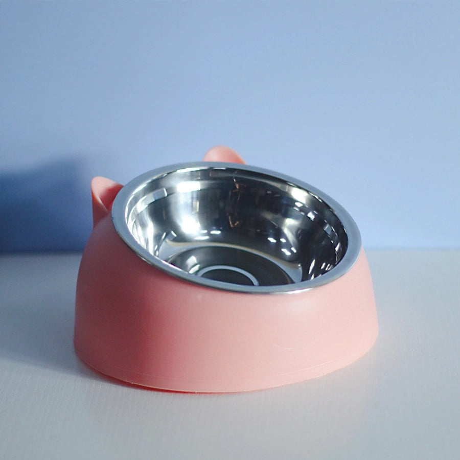 Stainless Steel Cat Dog Dual Bowl Slanted Mouth Protects Vertebras Pet Food Bowl Cat Supplies Trendy Double Neck Protection