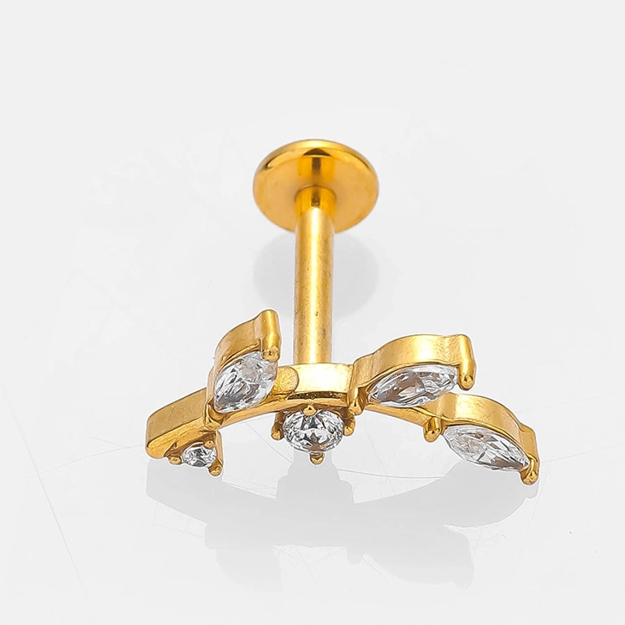 1 Piece Lip Rings Simple Style Leaves Crown 316L Stainless Steel  Zircon 18K Gold Plated Lip Rings Ear Cartilage Rings & Studs Nose Rings & Studs