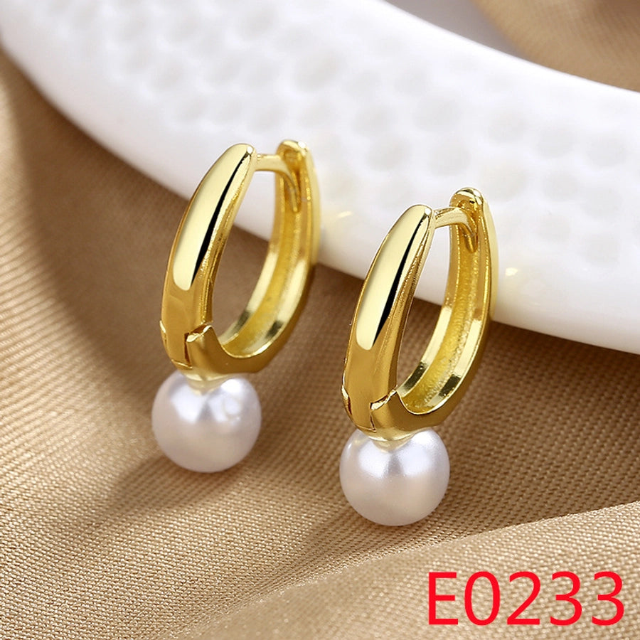 1 Pair Elegant Streetwear U Shape Round Inlay Copper Artificial Pearls Zircon Drop Earrings