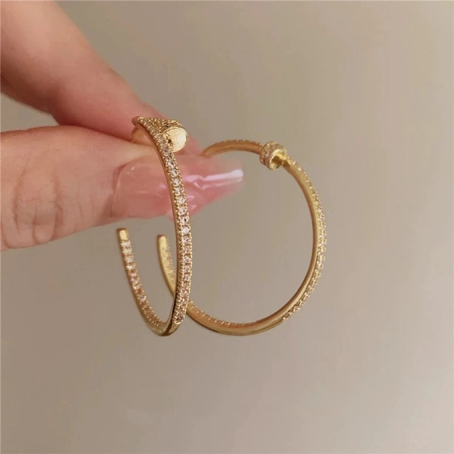 1 Pair Luxurious Shiny Circle Copper Zircon 18K Gold Plated Ear Studs