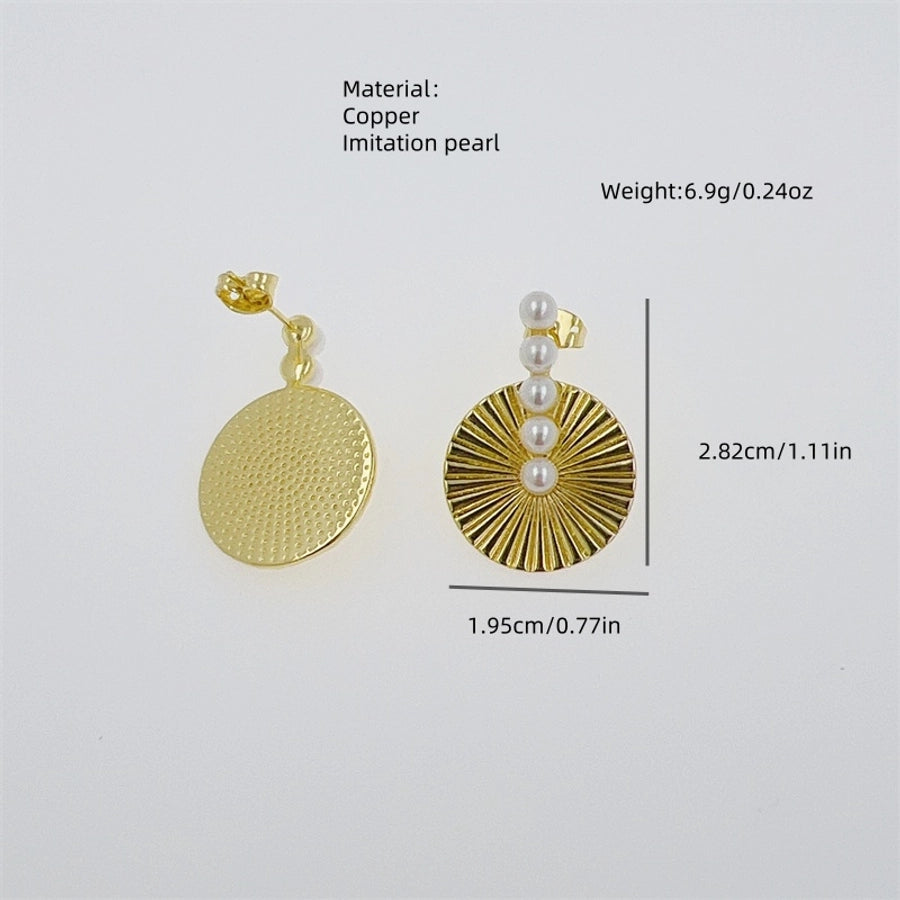 1 Pair Modern Style Simple Style Streetwear Solid Color Inlay Copper Imitation Pearl Zircon 18K Gold Plated Drop Earrings