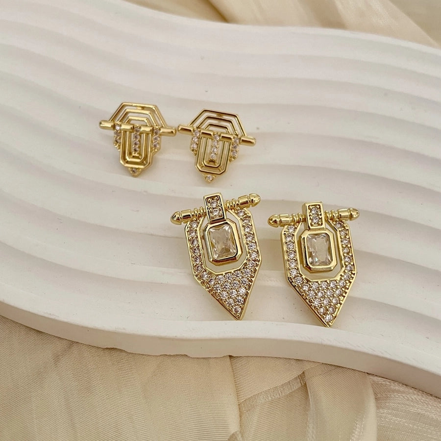 Copper 18K Gold Plated Geometric Zircon Jewelry Set