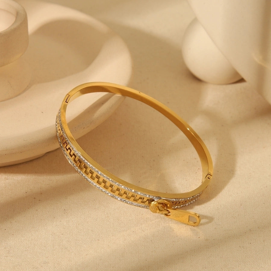 Luxurious Formal Zipper Solid Color 304 Stainless Steel 18K Gold Plated Bangle In Bulk