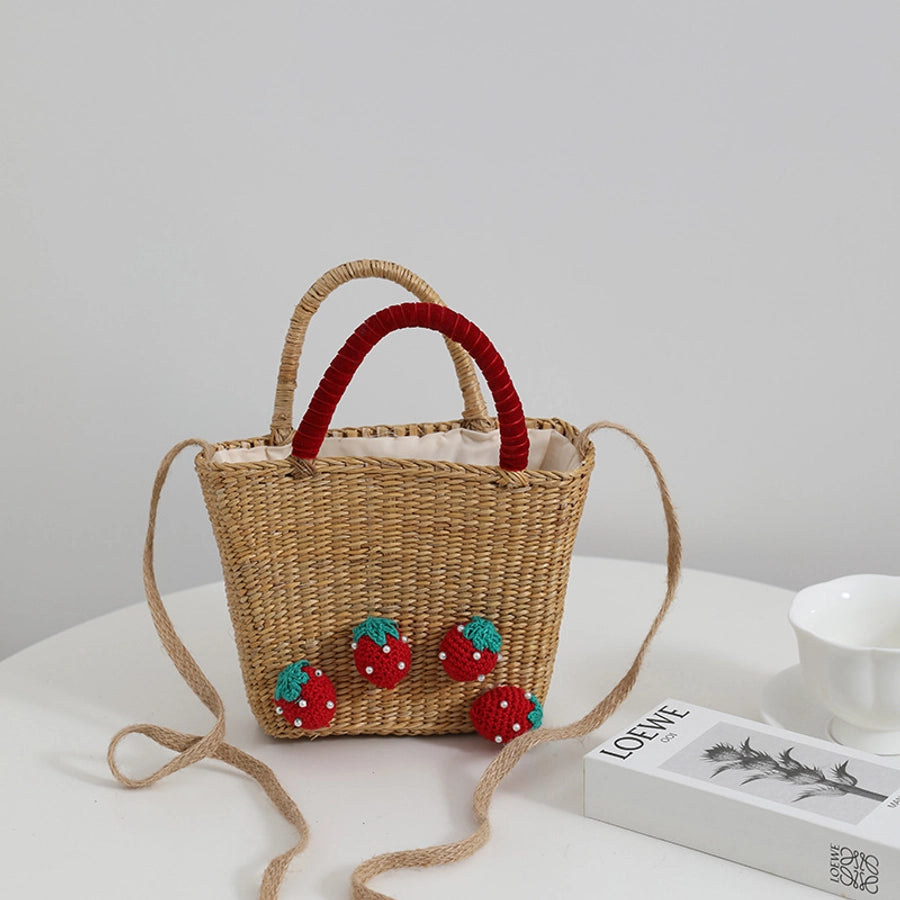 Women's Straw Strawberry Cute Weave Bucket String Crossbody Bag