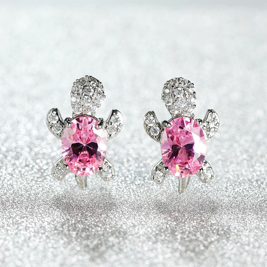 1 pair cute simple style tortoise plating inlay copper zircon ear studs - CEJEW