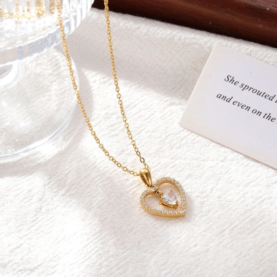 Jewelry Cute Vintage Style Simple Style Heart Shape 304 Stainless Steel 16K Gold Plated Pendant Necklace