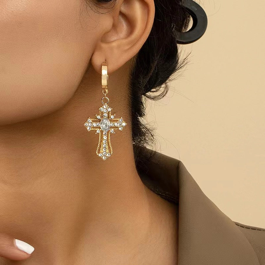 1 pair vintage style cross plating copper drop earrings