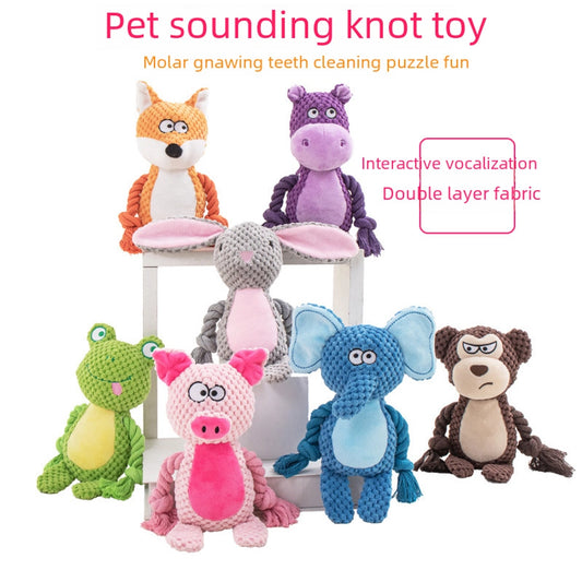 New Pet Plush Sound Making Cotton Rope Toys Fox Frog Pig Dog Interactive Tug Training Supplies