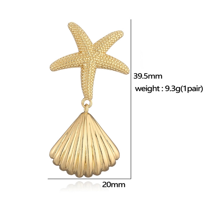 1 Pair Casual Vintage Style Beach Starfish Conch Shell Plating Copper 18K Gold Plated Drop Earrings