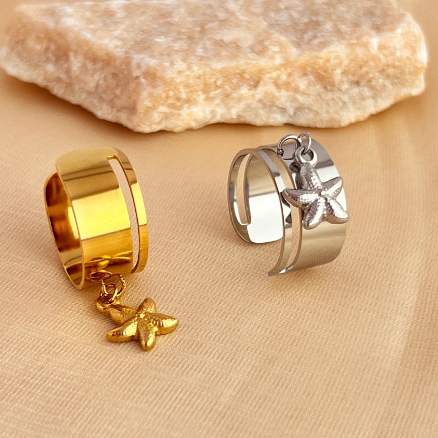 Jewelry Simple Style Classic Style Starfish Solid Color Flower 304 Stainless Steel 18K Gold Plated Plating Charm Rings