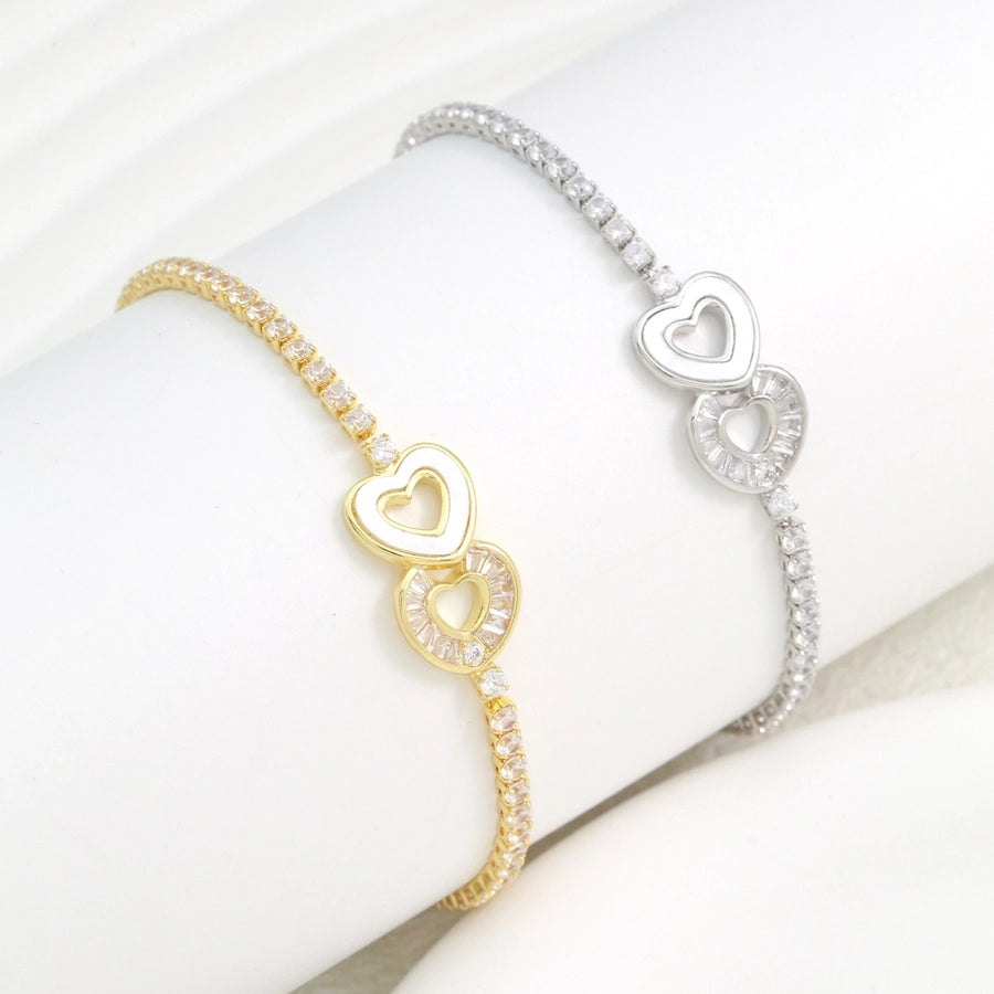 Copper 18K Gold Plated Inlay Heart Shape Zircon Bracelets