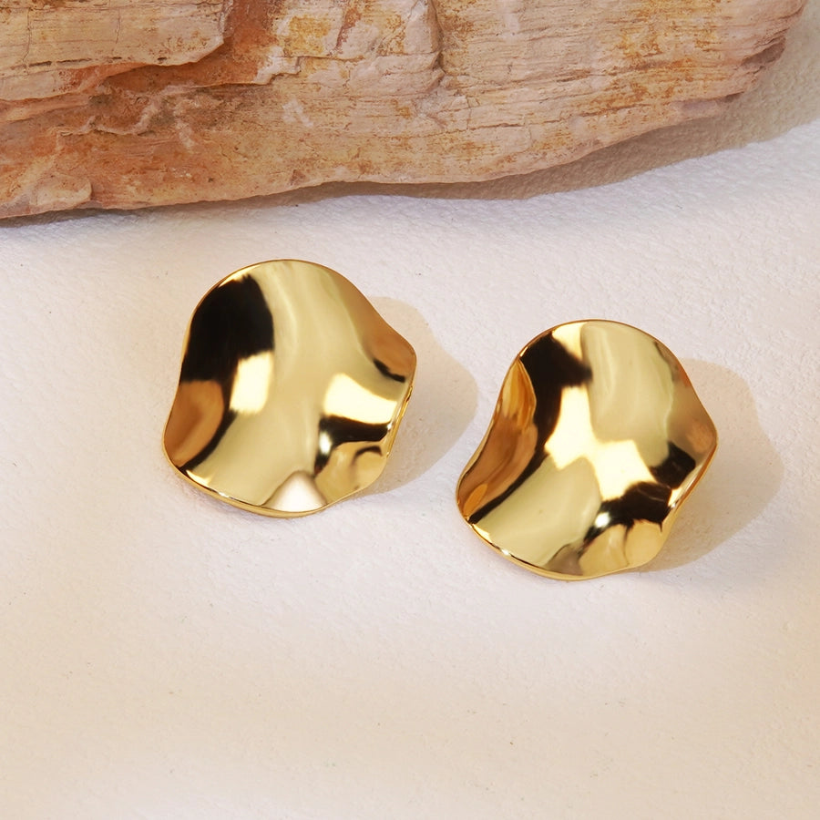 1 Pair Simple Style Round Plating 304 Stainless Steel Imitation Gold  Stainless Steel Earrings