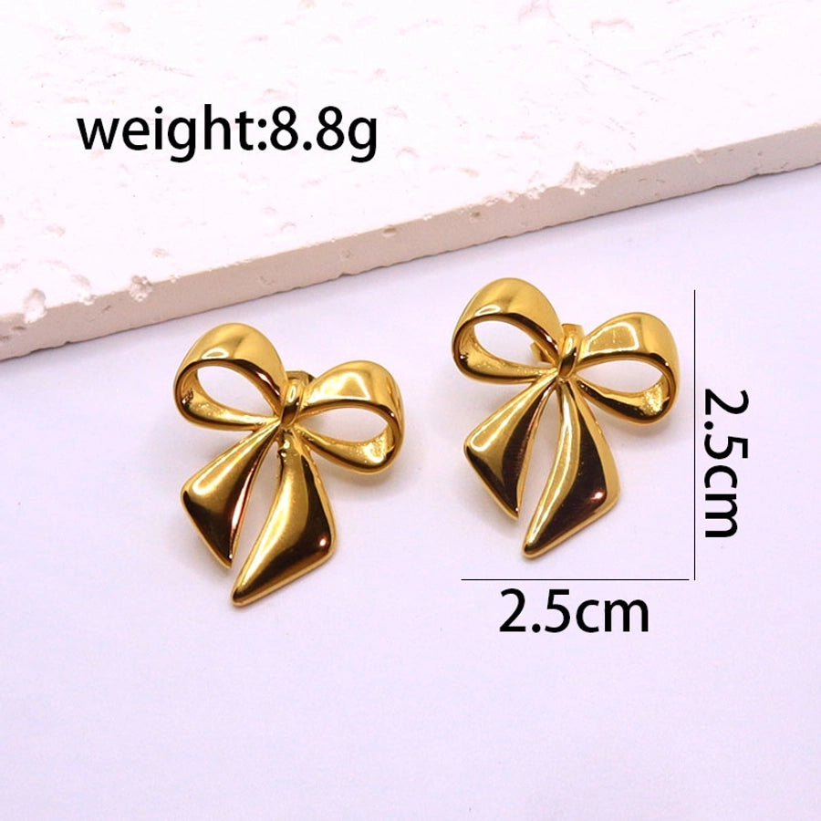 1 Pair Elegant IG Style Flower Bow Knot Inlay 304 Stainless Steel Pearl 18K Gold Plated Drop Earrings Ear Studs - CEJEW