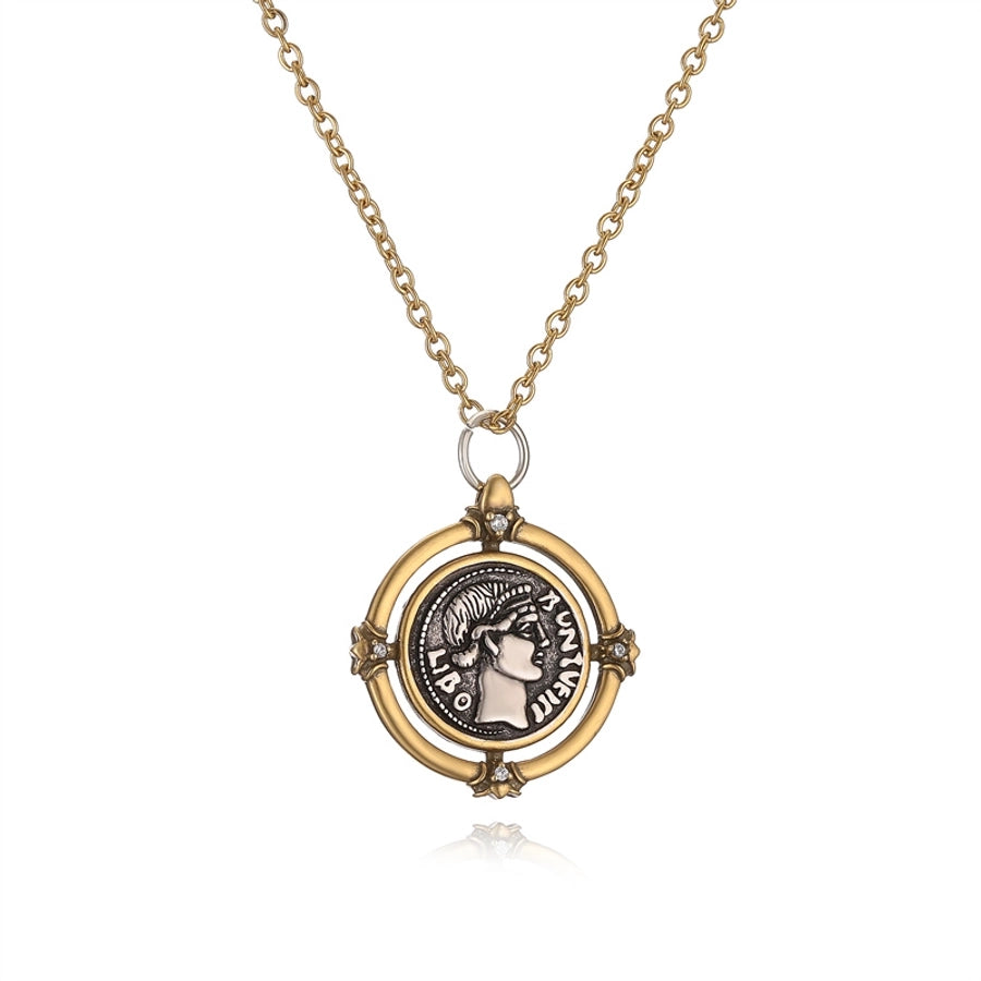 ig style simple style portrait stainless steel copper plating inlay zircon gold plated pendant necklace - CEJEW