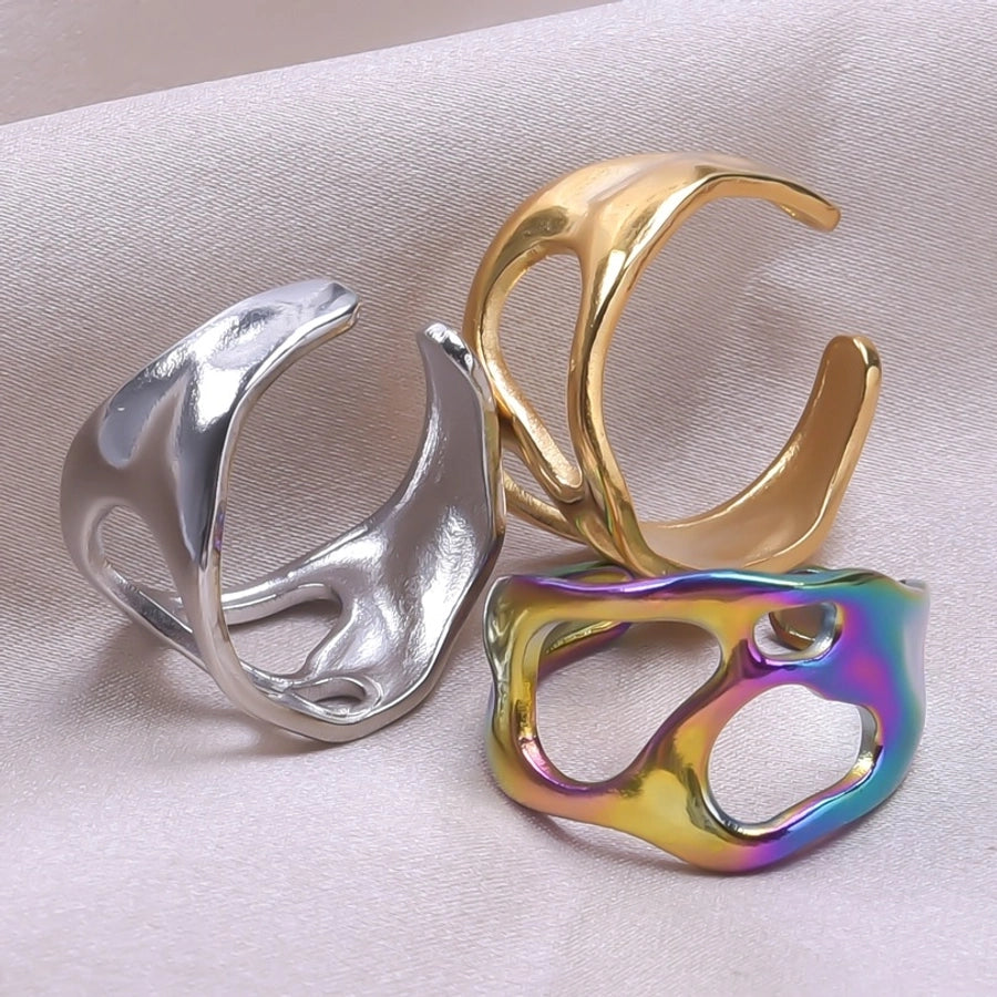 Jewelry Simple Style Solid Color 304 Stainless Steel 18K Gold Plated Plating Rings