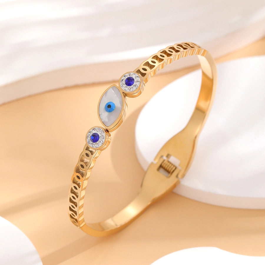 Simple Style Eye 304 Stainless Steel 18K Gold Plated Rhinestones Bangle In Bulk