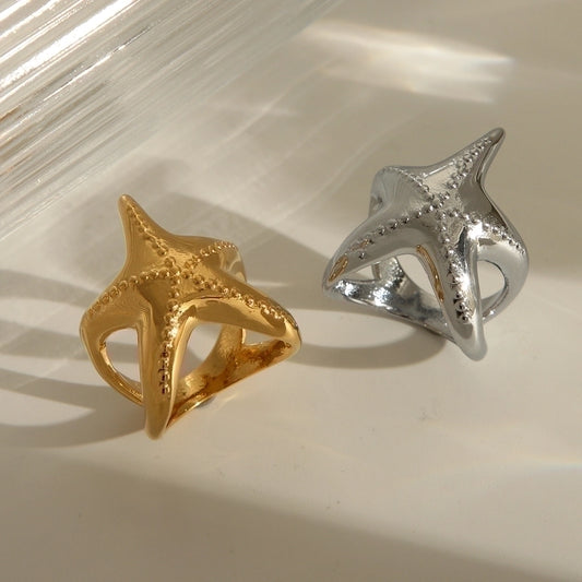 Jewelry Marine Style Beach Commute Starfish Solid Color 304 Stainless Steel 18K Gold Plated Rings