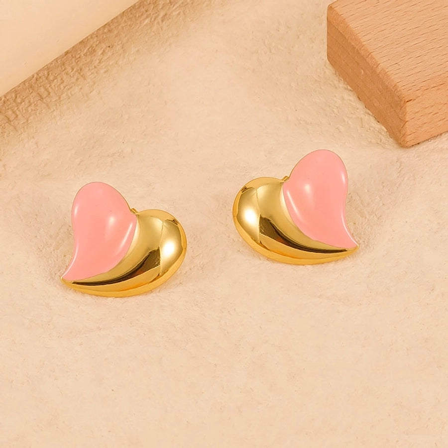 1 Pair Cute Business Vintage Style Heart Shape 304 Stainless Steel 18K Gold Plated Ear Studs