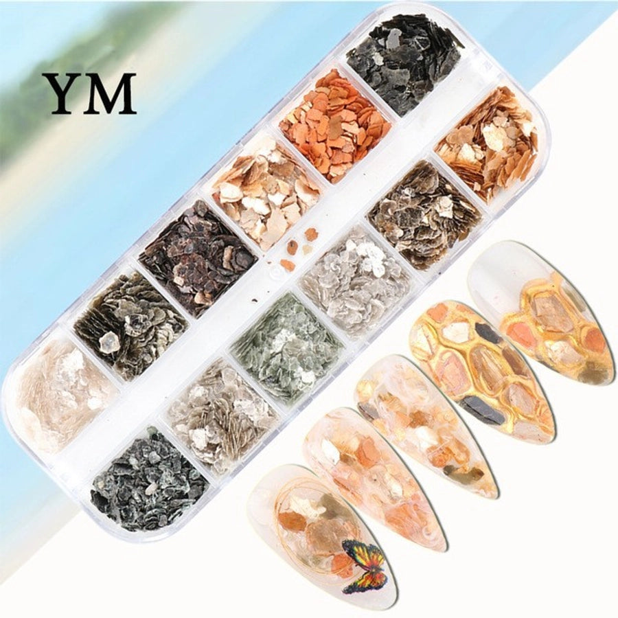 hot nail art sequ  magic thin sheet mica 12 color mica shell nail jewelry nail