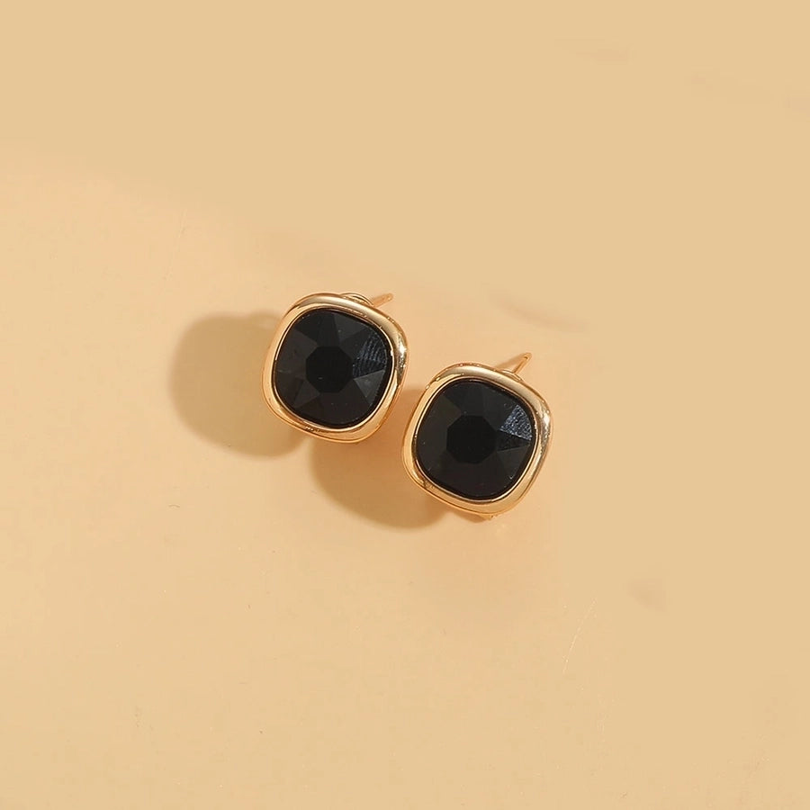 1 Pair Vintage Style Simple Style Commute Square Inlay Copper Acrylic Zircon 14K Gold Plated Ear Studs