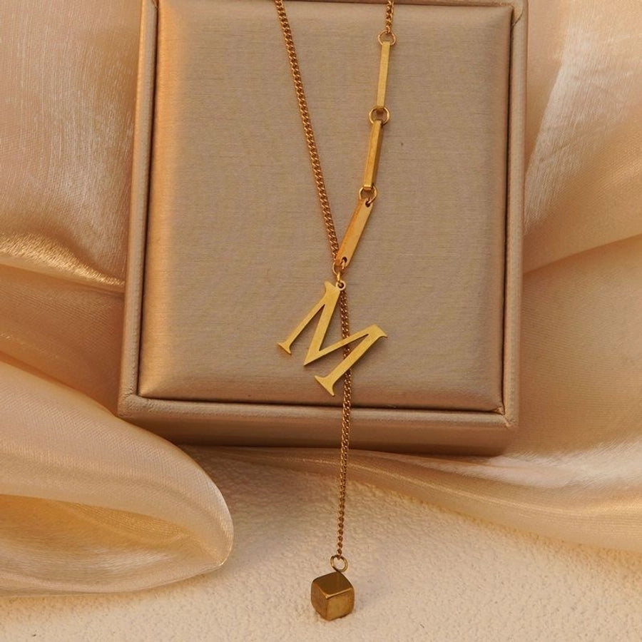 Jewelry Simple Style Artistic Letter 201 Stainless Steel 18K Gold Plated Pendant Necklace