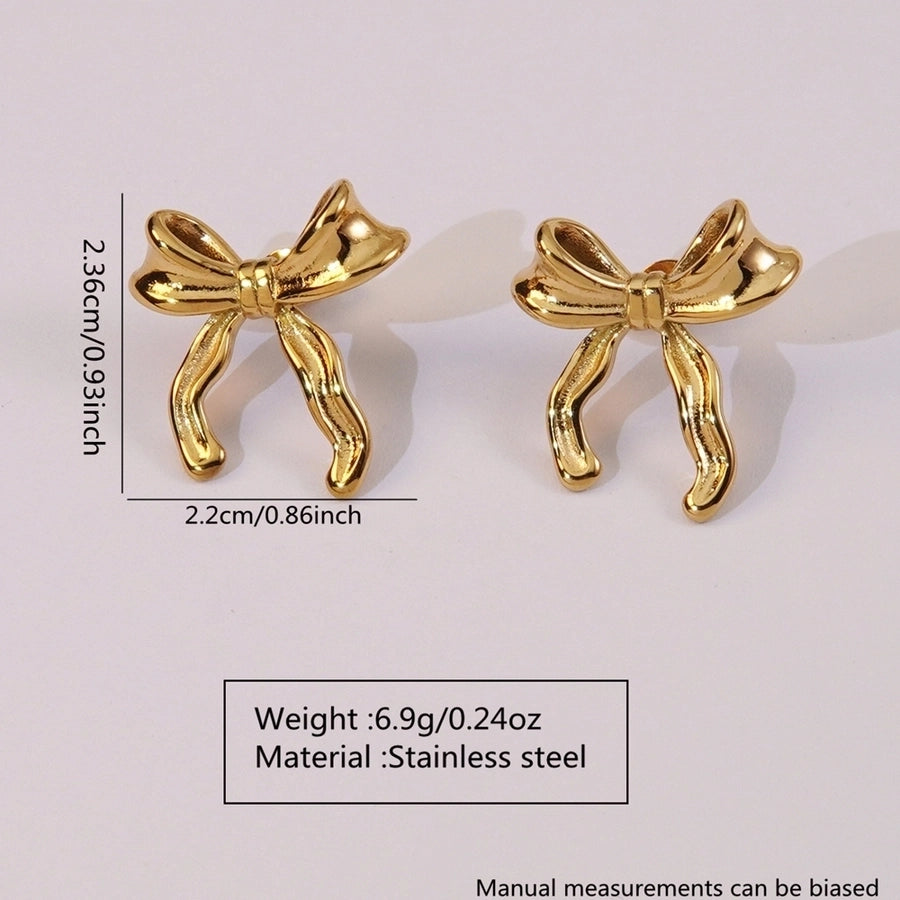 1 Pair Sweet Simple Style Bow Knot Plating 304 Stainless Steel 18K Gold Plated Ear Studs