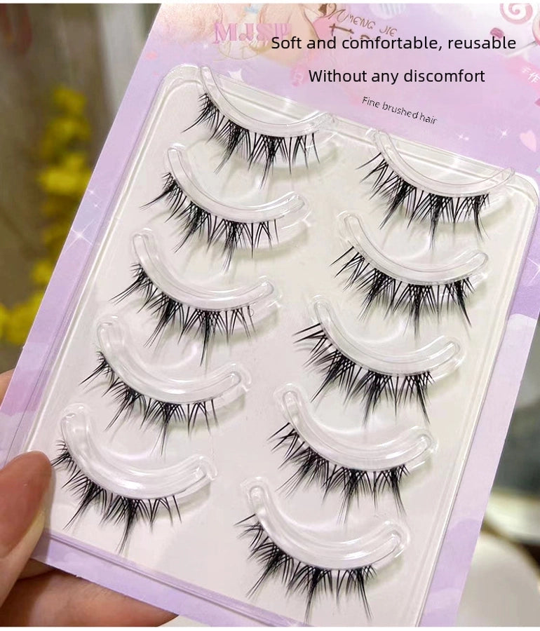 Cute Cartoon Tassel Style False Eyelashes Crossed Natural Airy Transparent Fine Stemmed Five Pairs Set