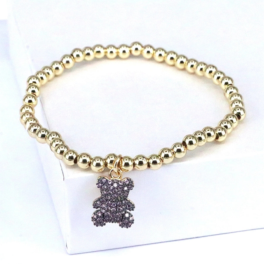 cute bear copper beaded plating inlay zircon 18k gold plated bracelets