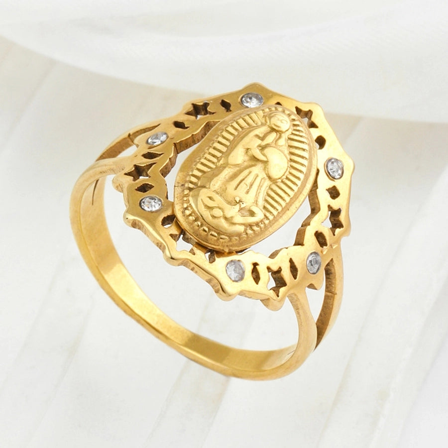 Jewelry Simple Style Geometric Virgin Mary 201 Stainless Steel Zircon Inlay Rings