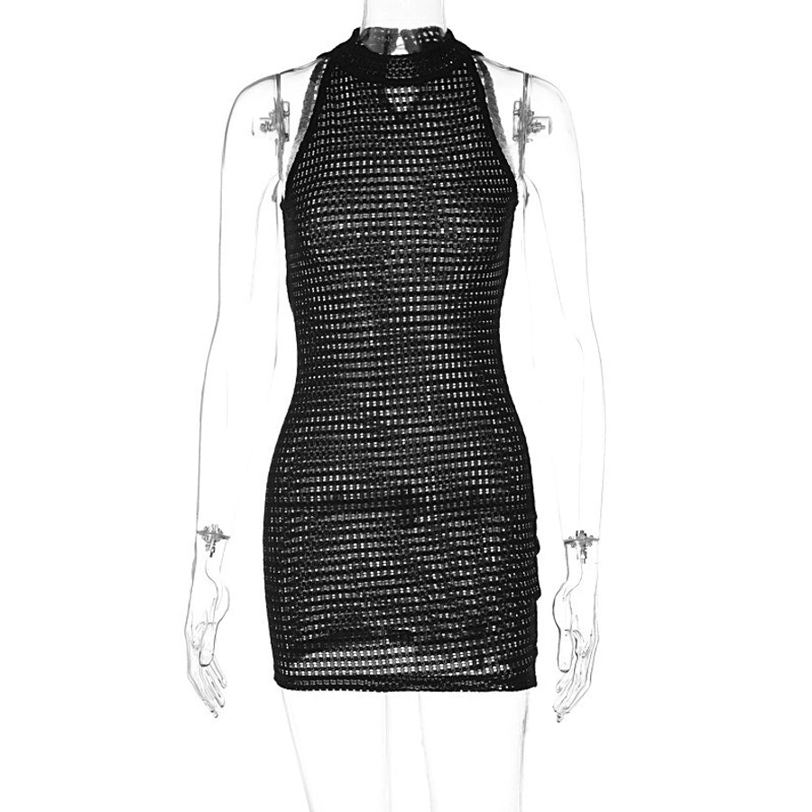 Women's Sheath Dress Sexy High Neck See-Through Sleeveless Mesh Above Knee Holiday