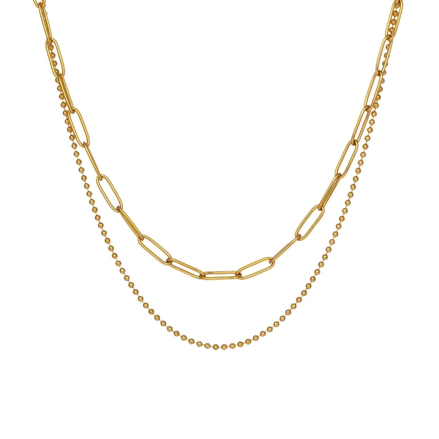 A Cold Style 18K Real Gold Stainless Steel Double-Layer Twin Necklace