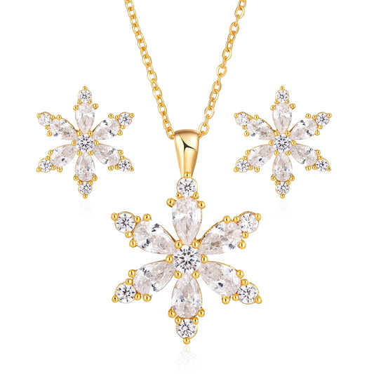 Copper 18K Gold Plated Plating Inlay Snowflake Zircon Jewelry Set