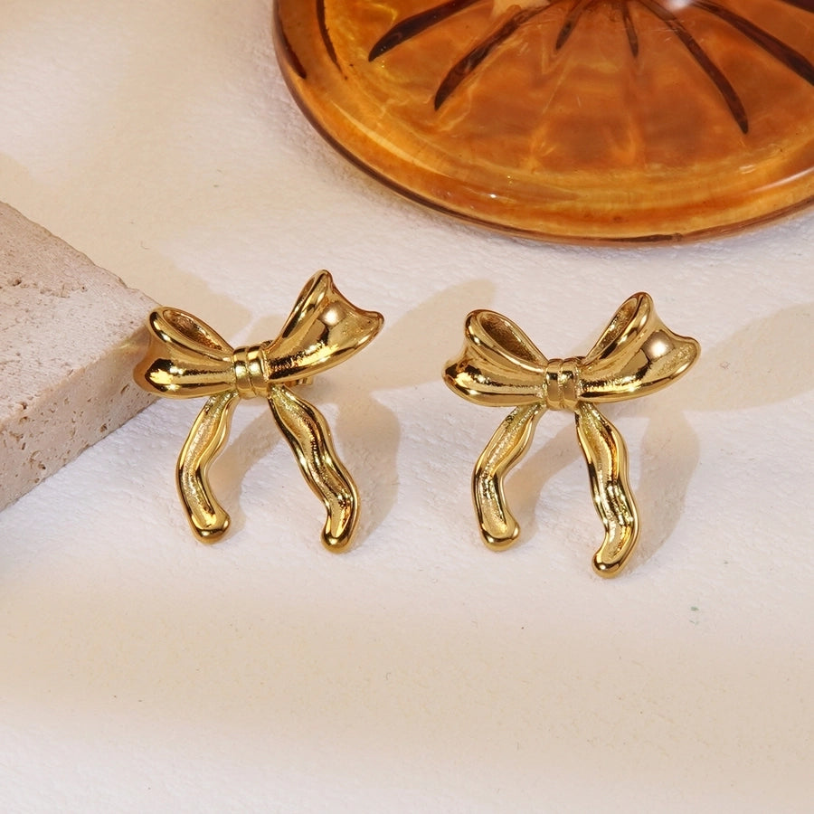 1 Pair Sweet Simple Style Bow Knot Plating 304 Stainless Steel 18K Gold Plated Ear Studs