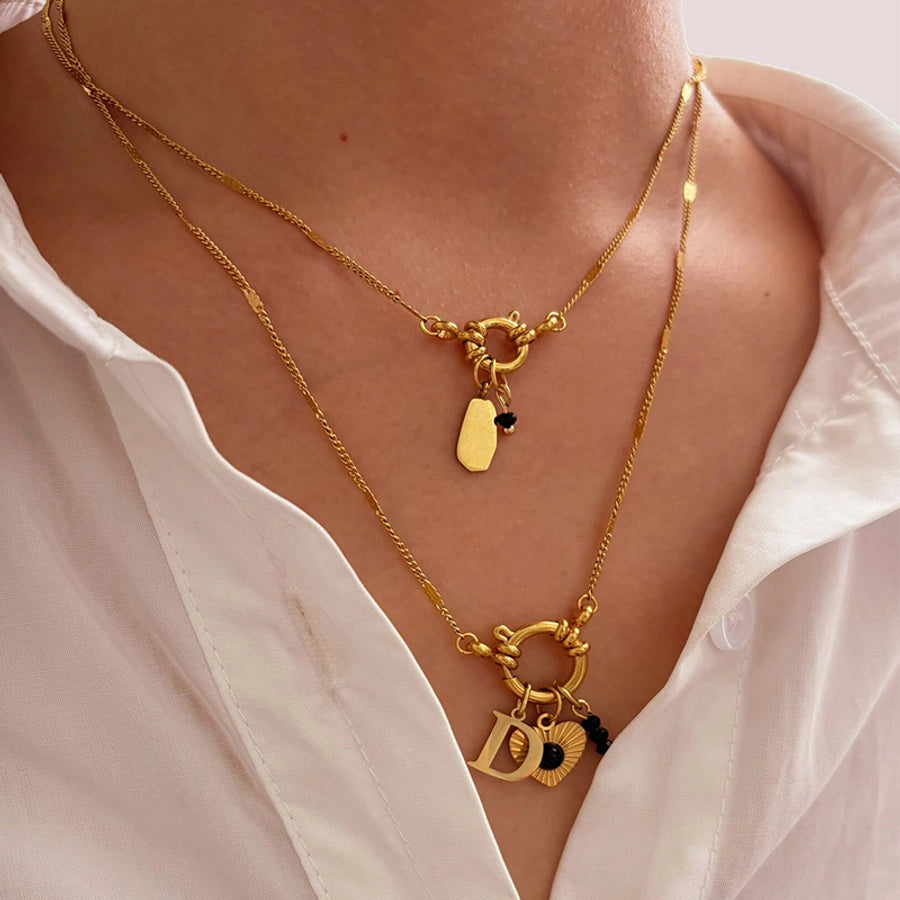 Jewelry Luxurious Simple Style Commute Letter Heart Shape 316L Stainless Steel  18K Gold Plated Pendant Necklace