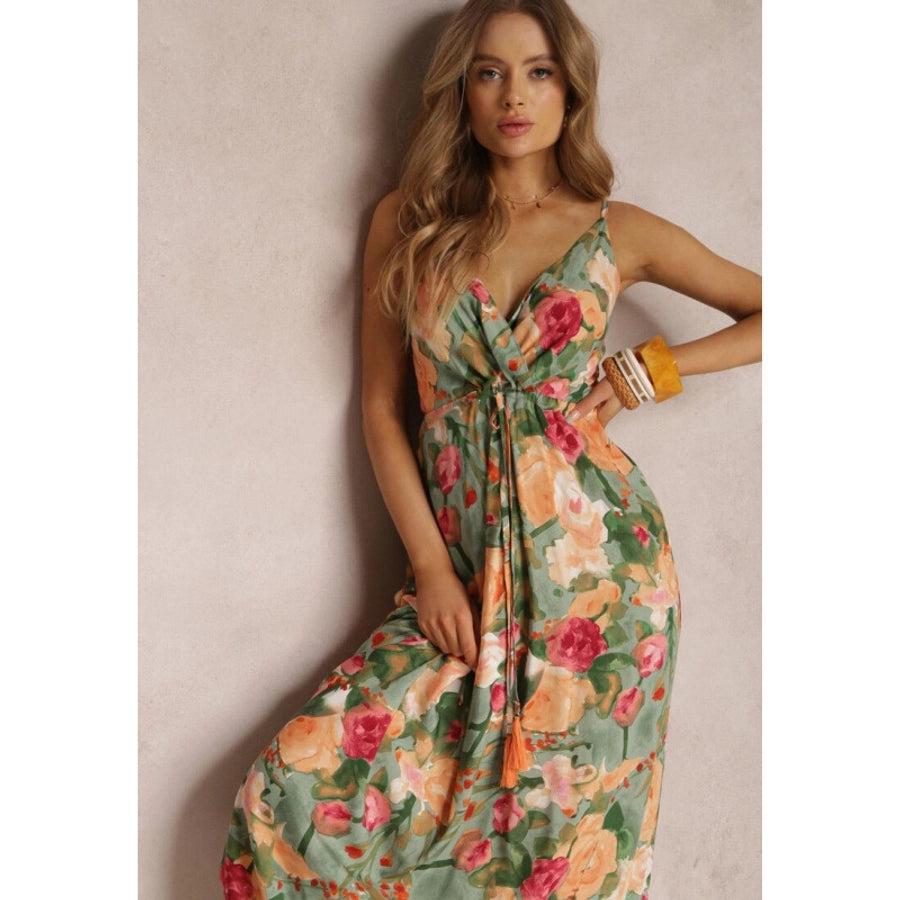 Women's Sheath Dress Streetwear V Neck Sleeveless Flower Maxi Long Dress Holiday