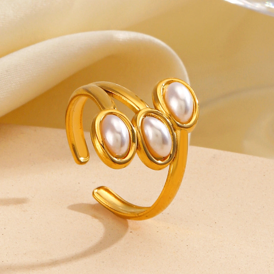 Jewelry Vintage Style Geometric 304 Stainless Steel Artificial Pearls 18K Gold Plated Inlay Open Rings