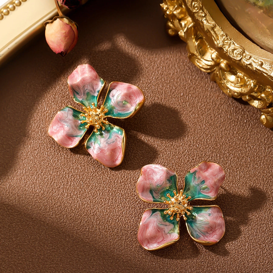 1 Pair Vacation Pastoral Flower Enamel Copper Ear Studs