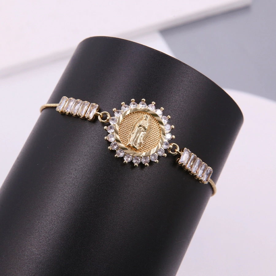 elegant glam portrait copper plating inlay zircon 18k gold plated drawstring bracelets