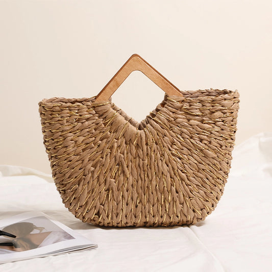 Women's Straw Solid Color Vacation Weave Semicircle Magnetic Buckle Handbag