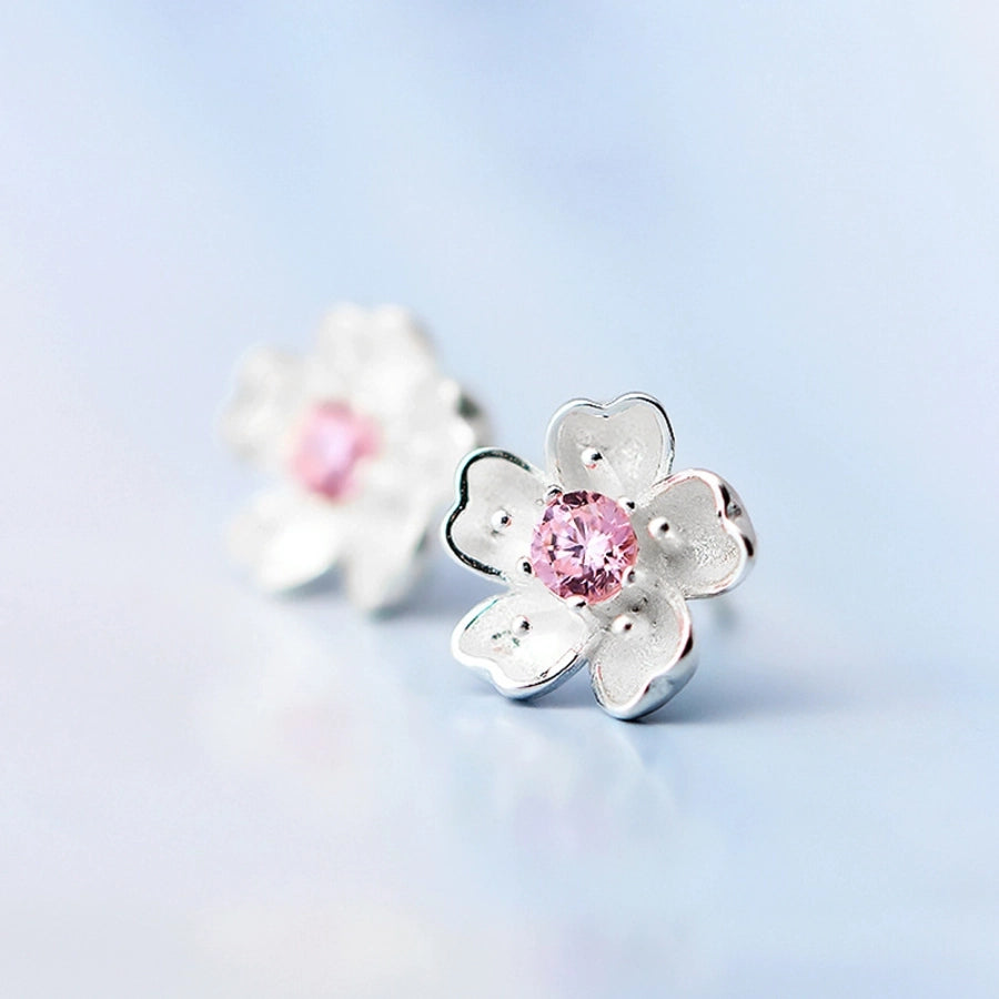 1 pair elegant lady flower inlay white copper artificial gemstones ear studs