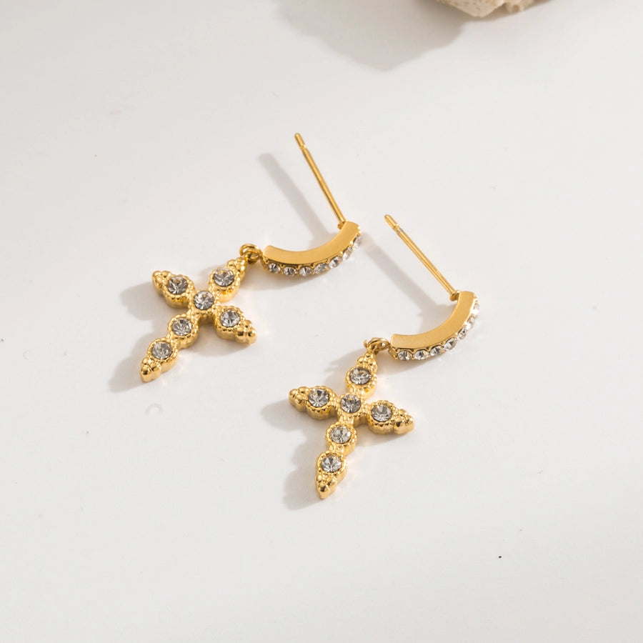 1 Pair Casual Modern Style Simple Style Cross Heart Shape Bow Knot 304 Stainless Steel 18K Gold Plated Ear Studs