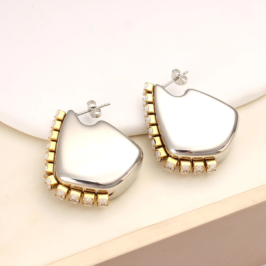 1 Pair Simple Style Geometric Inlay 304 Stainless Steel Zircon 18K Gold Plated Ear Studs - CEJEW