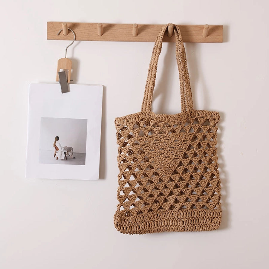 Women's Medium Paper Solid Color Classic Style Weave Square Open Straw Bag