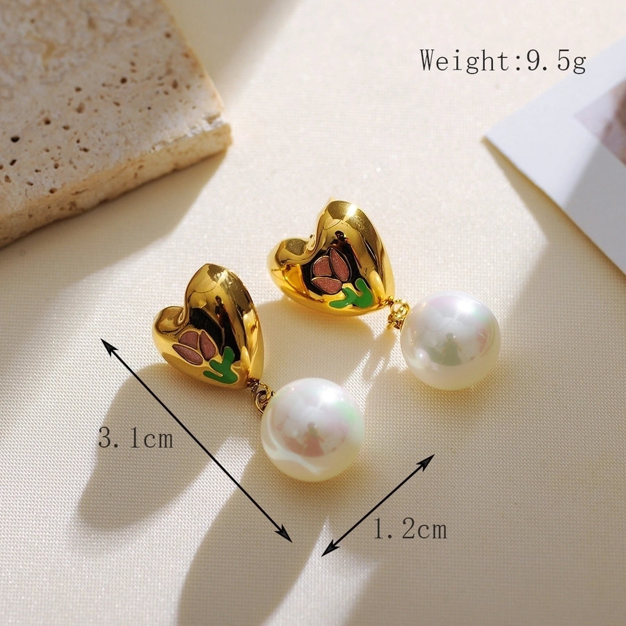 1 Pair Elegant Luxurious Queen Geometric Inlay 304 Stainless Steel Artificial Pearls 18K Gold Plated Drop Earrings