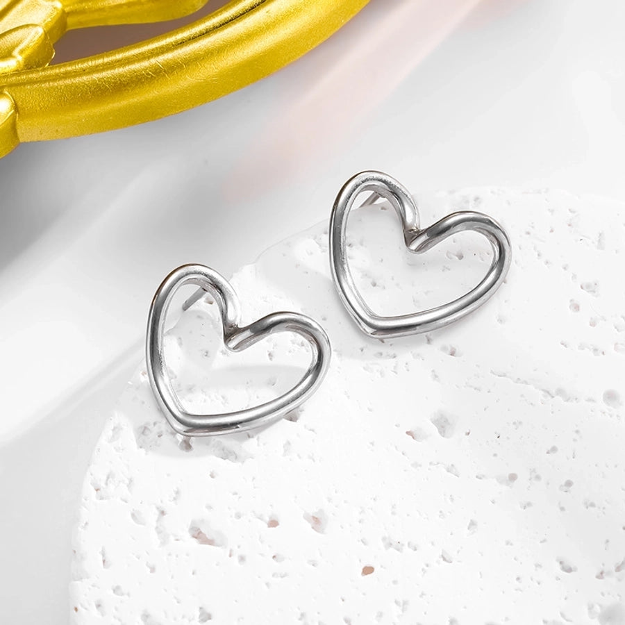 Jewelry Elegant Simple Style Commute Heart Shape 304 Stainless Steel 18K Gold Plated Earrings Necklace