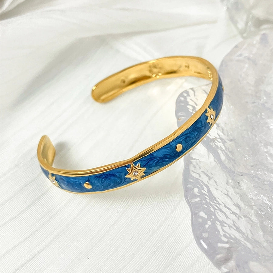 Casual Commute Star 304 Stainless Steel 14K Gold Plated Zircon Bangle In Bulk