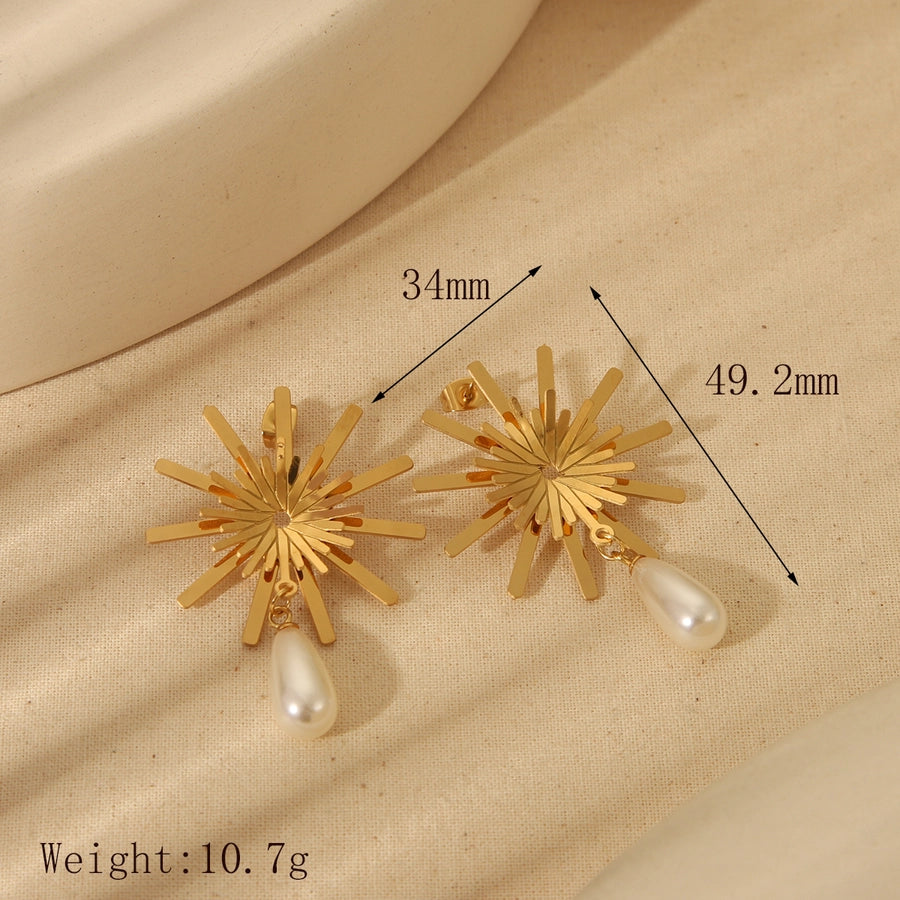 1 Pair Basic Commute Heart Shape Flower Plating 304 Stainless Steel 18K Gold Plated Drop Earrings