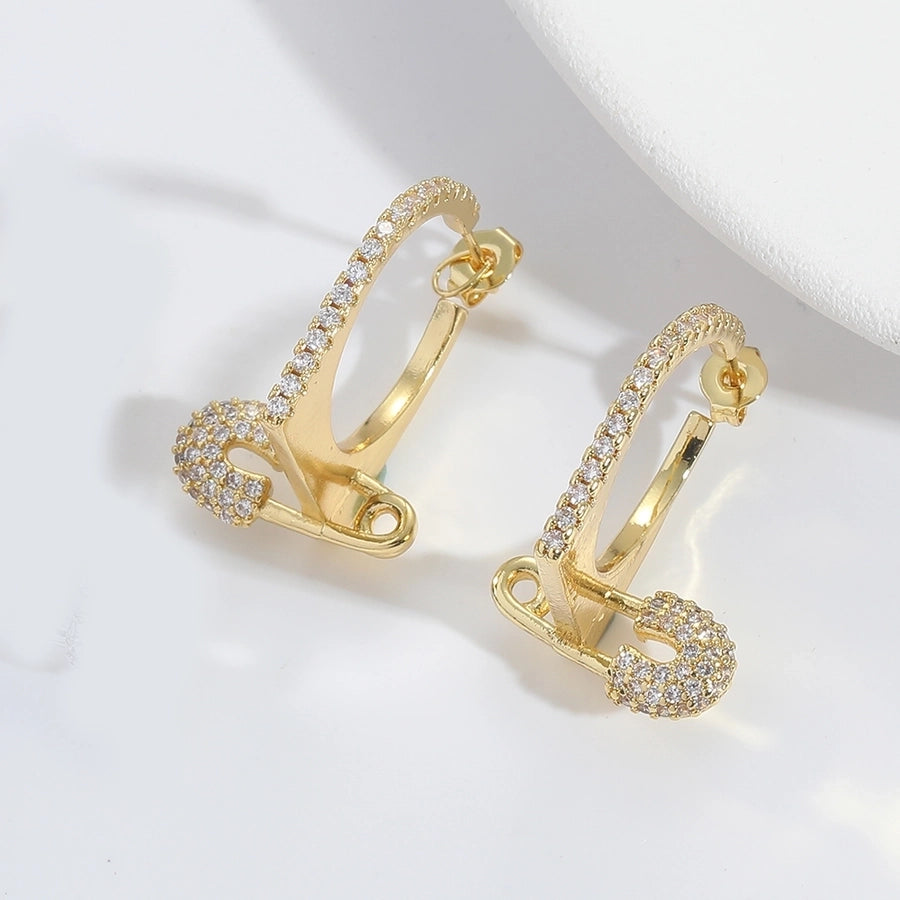 1 Pair Elegant Simple Style Commute Leaves Inlay Copper Zircon 14K Gold Plated Earrings