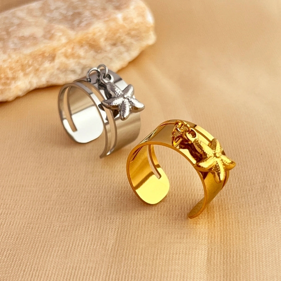 Jewelry Simple Style Classic Style Starfish Solid Color Flower 304 Stainless Steel 18K Gold Plated Plating Charm Rings